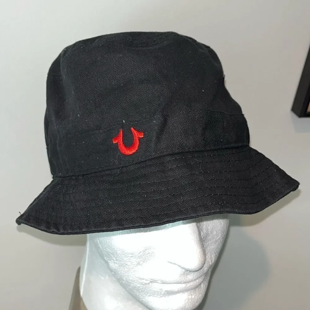 All New NO TAGS Black w/Red Unisex TRUE RELIGION Crushable Bucket Hat Cap